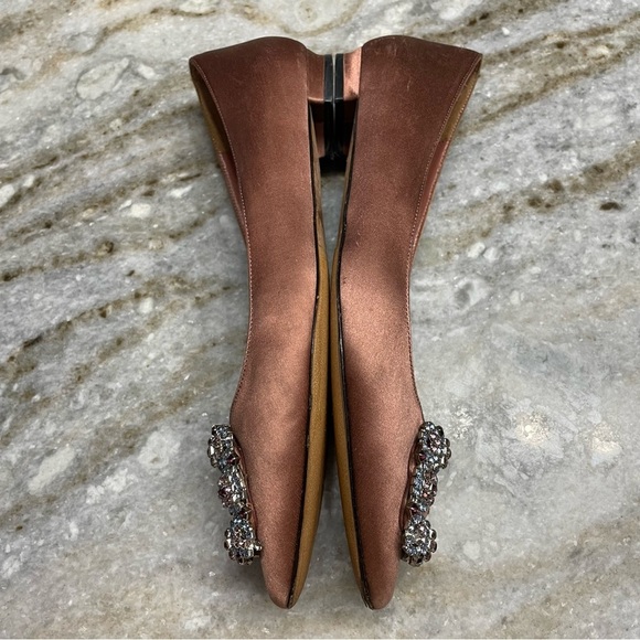 Manolo Blahnik Hangisi Crystal Embellished Satin Flats - Picture 7 of 12